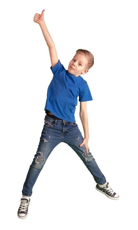 Kid jumping with thumbs up